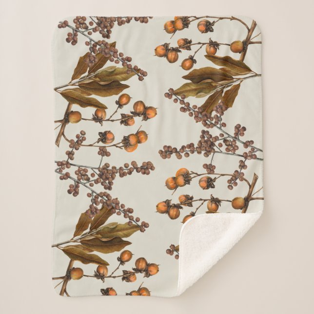 Autumn Fall Watercolor Foliage Leaves  Sherpa Blanket (Front)