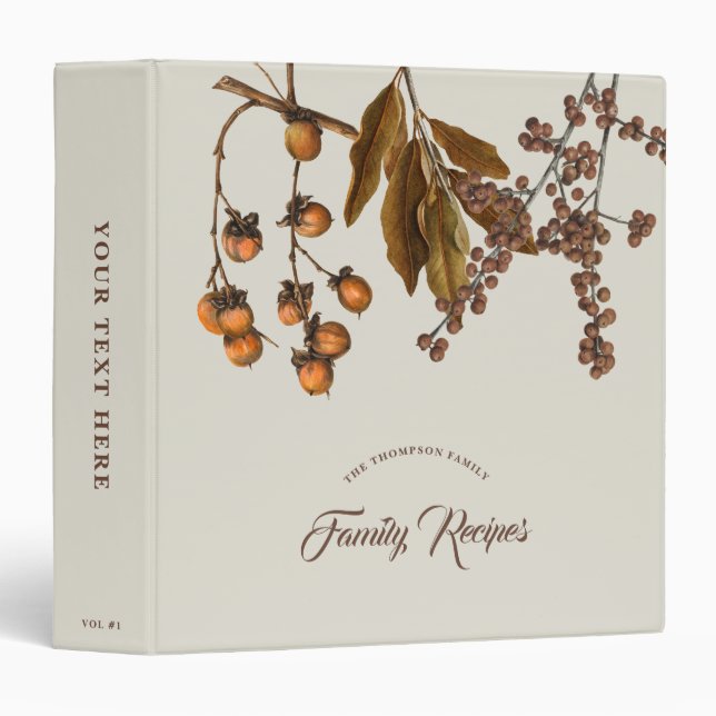 Autumn Fall Watercolor Foliage Thanksgiving Recipe 3 Ring Binder (Front/Spine)