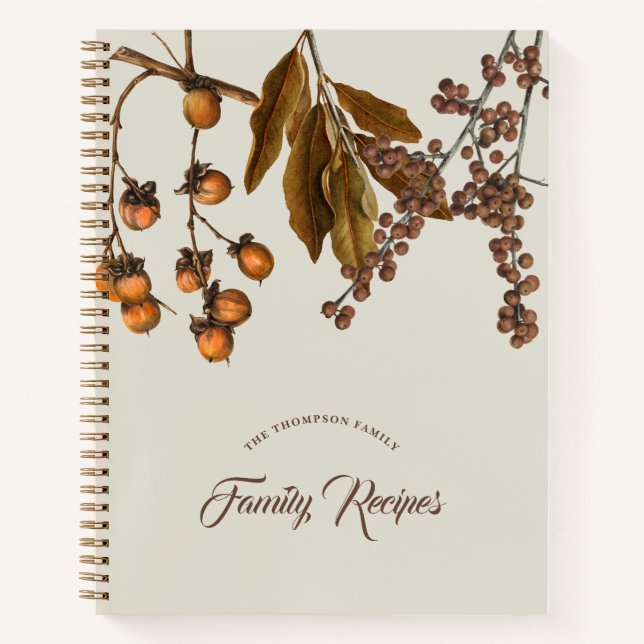 Autumn Fall Watercolor Foliage Thanksgiving Recipe Notebook (Front)