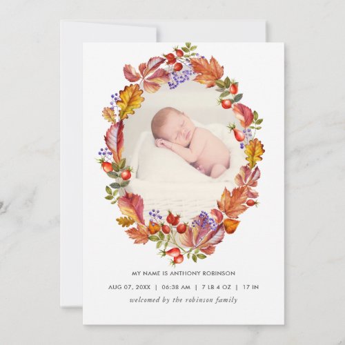 Autumn _ Fall Watercolor Leaves Birth Announcement
