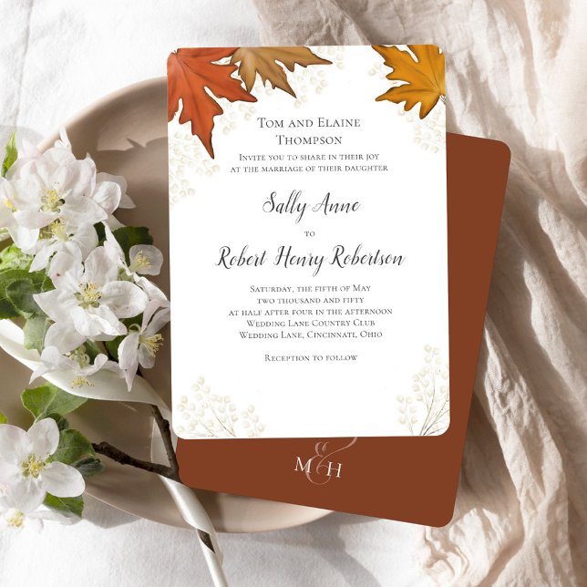 Autumn Fall Watercolor Leaves Custom Wedding  Invitation (Fall autumn leaves custom invitation template.)