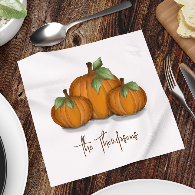 Autumn Fall Watercolor Pumpkin Elegant Harvest  Napkins (Simple orange pumpkins with watercolor arwork.)