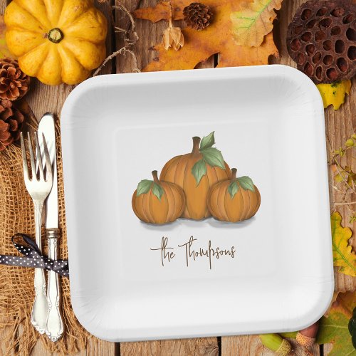 Autumn Fall Watercolor Pumpkin Elegant Harvest Paper Plates