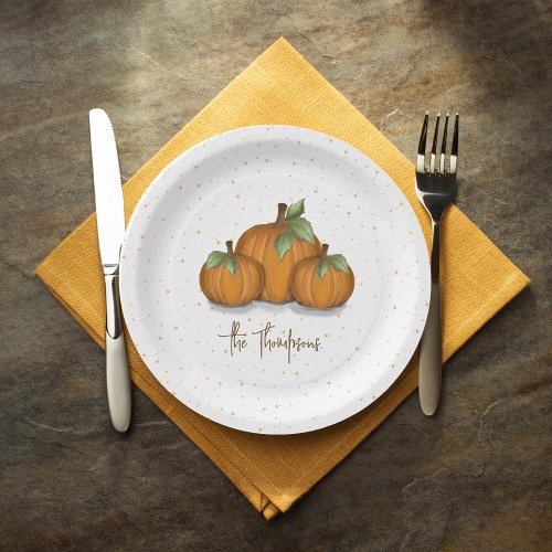 Autumn Fall Watercolor Pumpkin Elegant Harvest Paper Plates