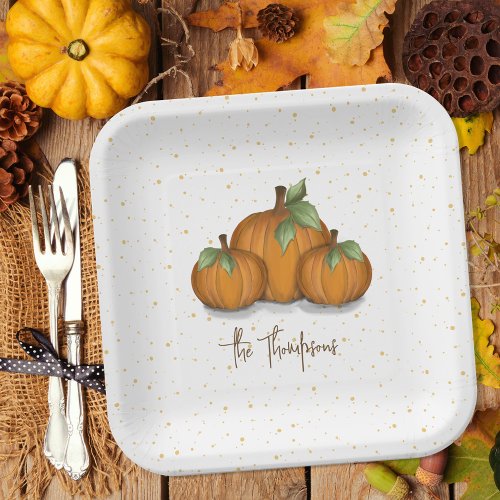 Autumn Fall Watercolor Pumpkin Elegant Harvest  Paper Plates