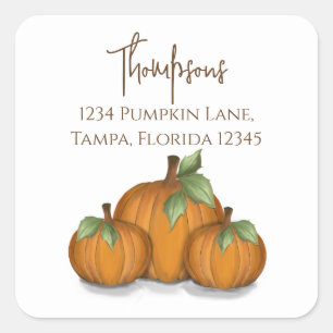 Autumn Fall Watercolor Pumpkin Elegant Harvest Square Sticker