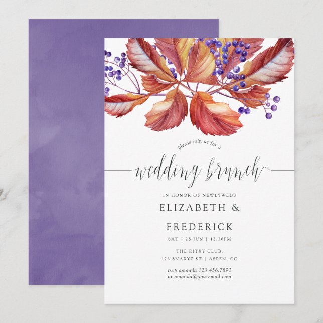 Autumn - Fall Watercolor Wedding Brunch invitation (Front/Back)