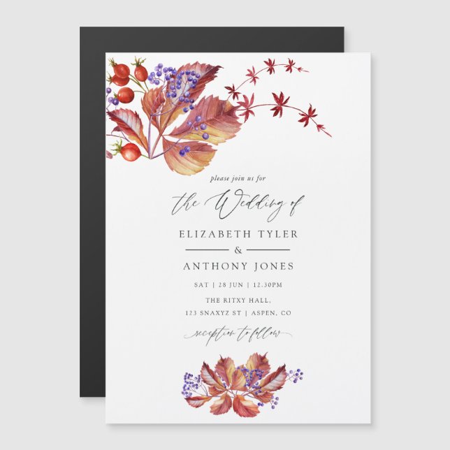Autumn - Fall Watercolor Wedding Magnetic Invitation (Front/Back)