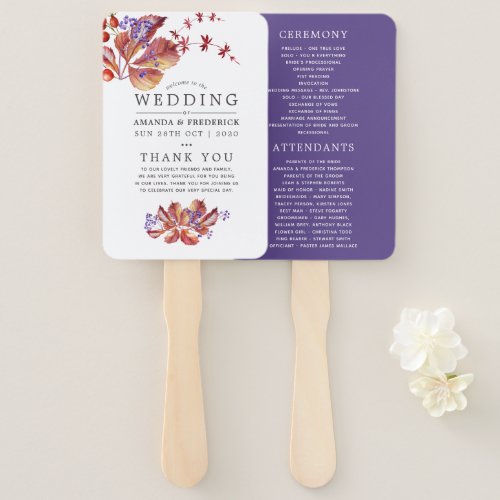 Autumn _ Fall Watercolor Wedding Program Hand Fan