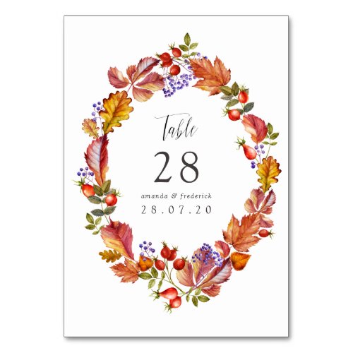 Autumn _ Fall Watercolor Wedding Table Number