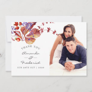 Autumn - Fall Watercolor Wedding Thank You photo