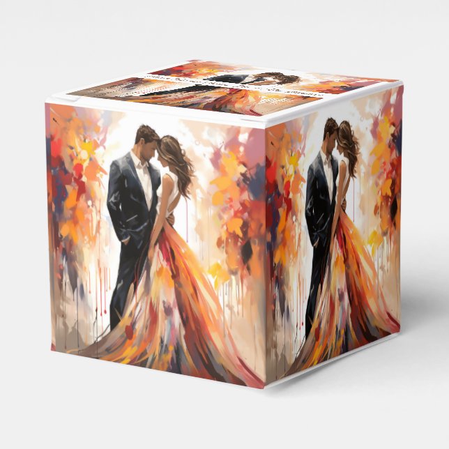 Autumn Fall Wedding Couple Artistic Favor Box (Front Side)
