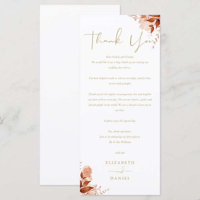 Autumn Fall Wedding Gold Thank You Place Card (Front/Back)