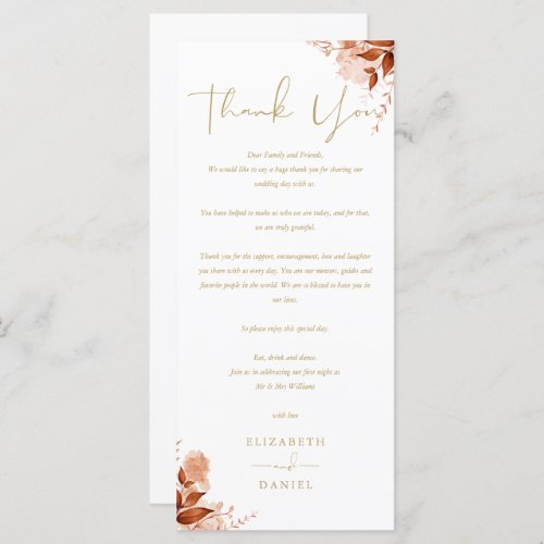 Autumn Fall Wedding Gold Thank You Place Card