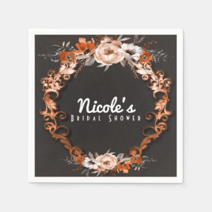 Autumn Fall Wedding Orange Floral Flowers Elegant Napkins