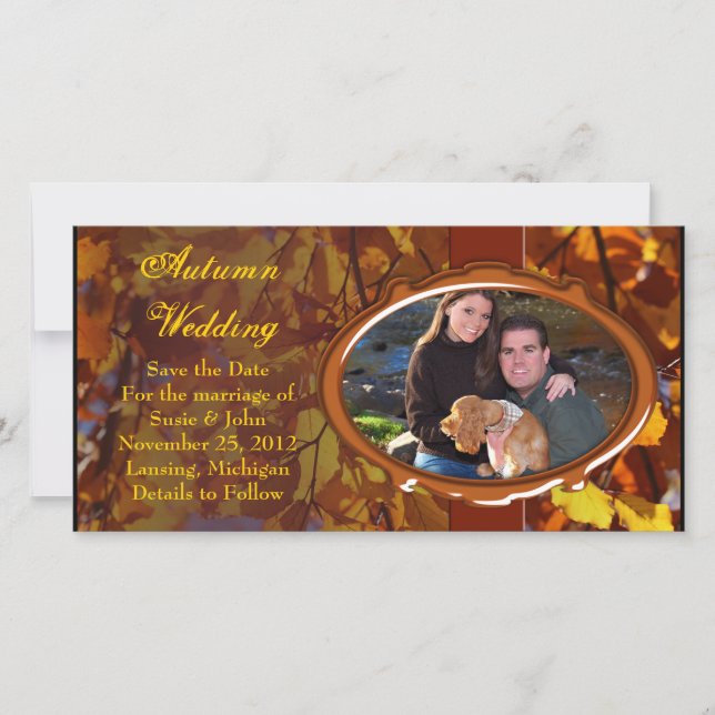 Autumn Fall Wedding Photo Card or Thank You Card (Front)