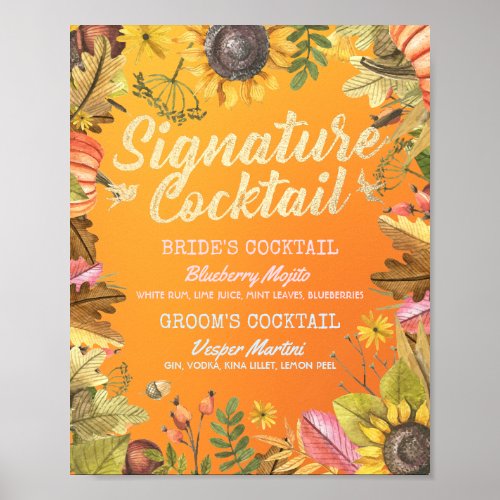 Autumn Fall Wedding Signature Cocktail Drink Menu  Poster