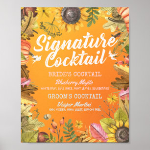 Autumn Fall Wedding Signature Cocktail Drink Menu Poster