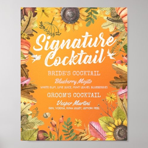 Autumn Fall Wedding Signature Cocktail Drink Menu  Poster