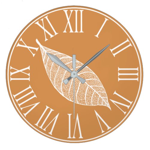 Autumn Fall White Leaf Skeleton Large Clock