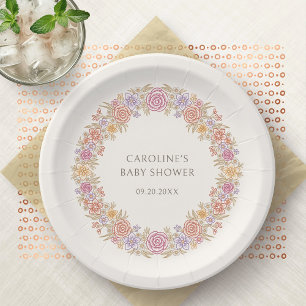 Autumn Fall Wildflowers Floral Baby Shower Paper Plates