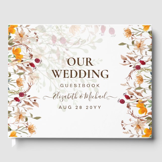 Autumn Fall Wildflowers Wedding Guest Book (Front)