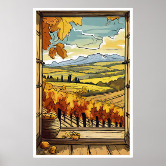 Autumn / Fall Window View of Vineyard Poster