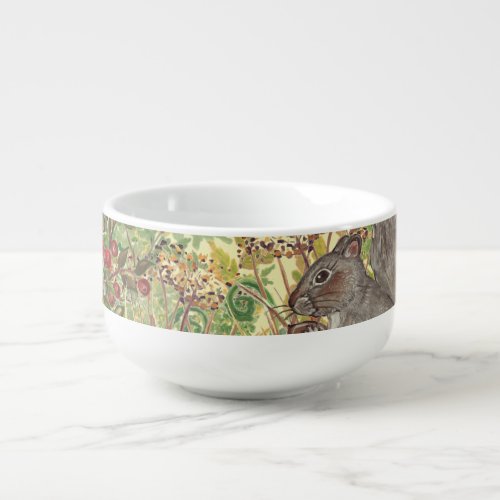 Autumn Fall Woodland Squirrel Leaves Rustic Yellow Soup Mug