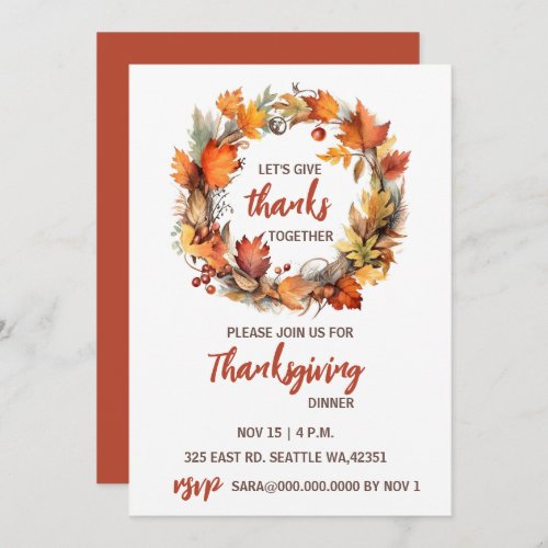 Autumn Fall Wreath Thanksgiving Dinner Invitation