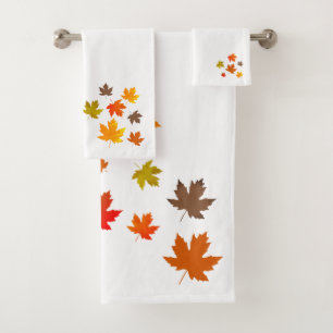 Autumn falling colorful leaves bath towel set