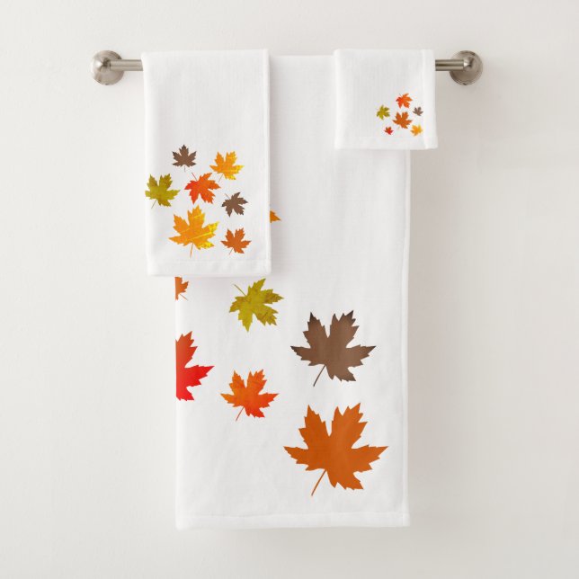 Autumn falling colorful leaves bath towel set (Insitu)