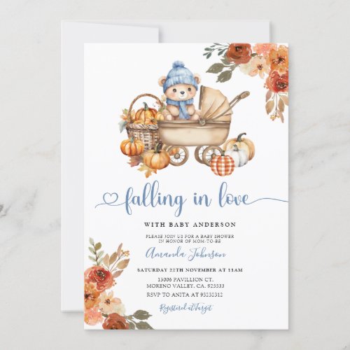 Autumn Falling in Love Floral Bear Baby Shower Invitation