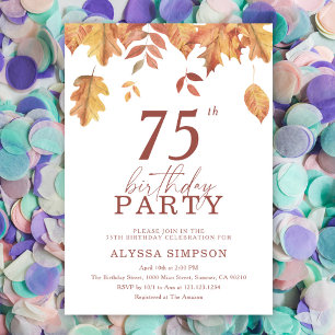 Autumn falling leaves 75th Birthday Invitation
