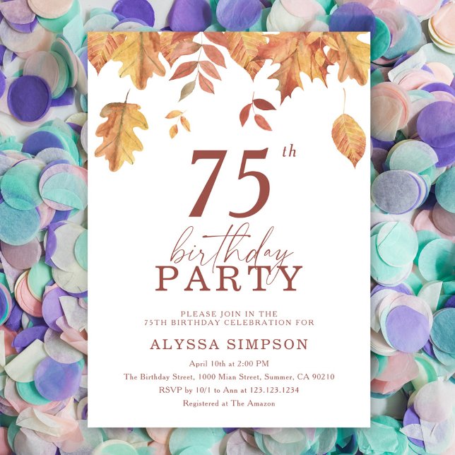 Autumn falling leaves 75th Birthday Invitation (Creator Uploaded)