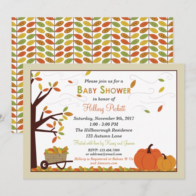 Autumn Falling Leaves Baby Shower Invitation (Front/Back)
