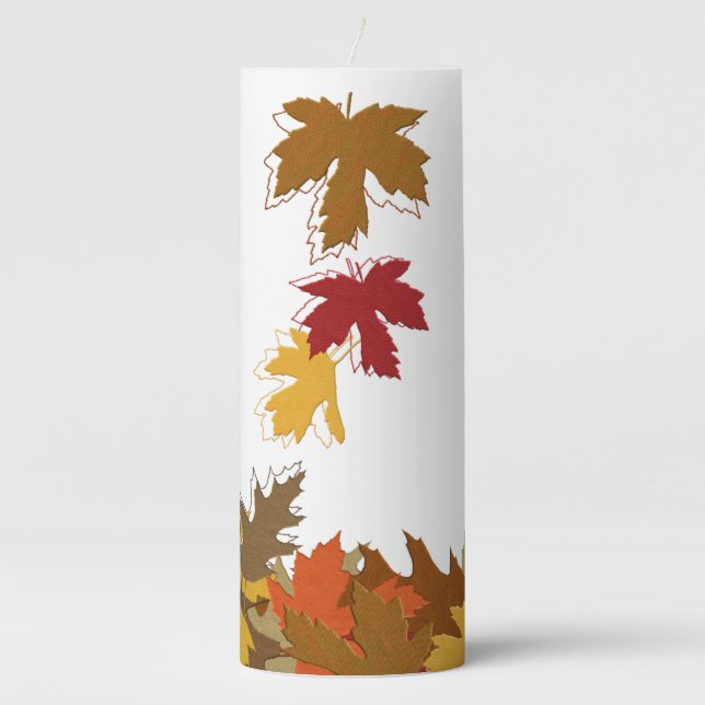 Autumn Falling Leaves Fall Colors Large Pillar Candle (Front)