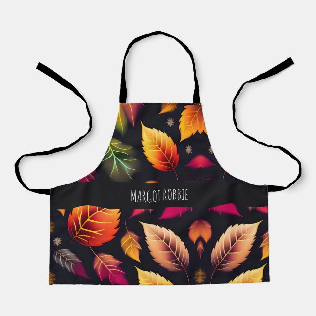 Autumn falling leaves Gradient Rainbow Pattern Apron (Front)