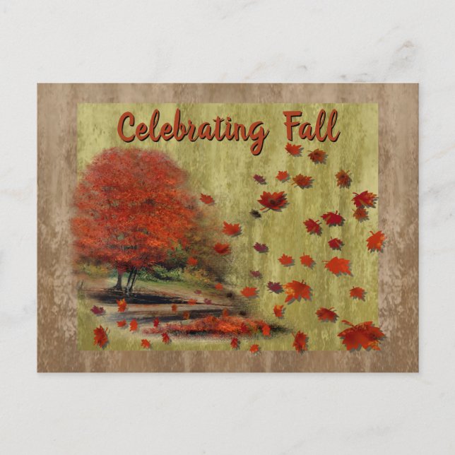 Autumn Falling Leaves Landscape Postcard (Front)