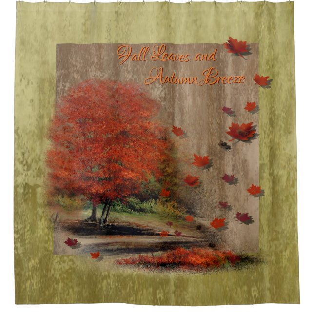 Autumn Falling Leaves Landscape Shower Curtain (Front)