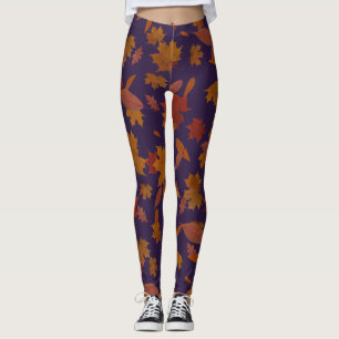 Autumn Falling Leaves on Custom Dark Indigo Leggings
