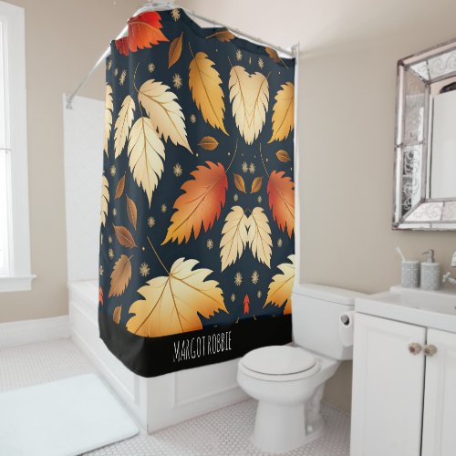 Autumn falling leaves Orange Retro Pattern Shower Curtain