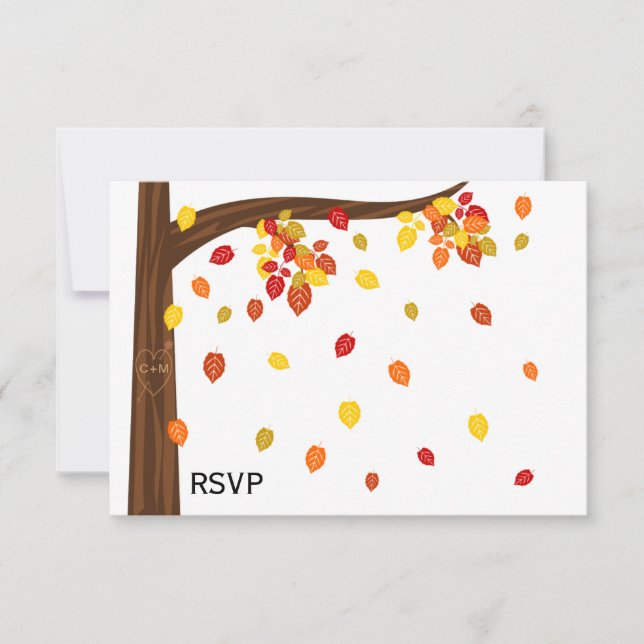 Autumn Falling Leaves RSVP / Reply Card (Front)