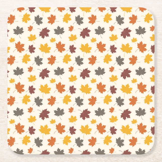 Autumn Falling Leaves Square Paper Coaster (Front)