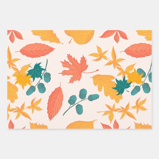 Autumn Falling Leaves Watercolor Pattern  Wrapping Paper Sheets (Front)