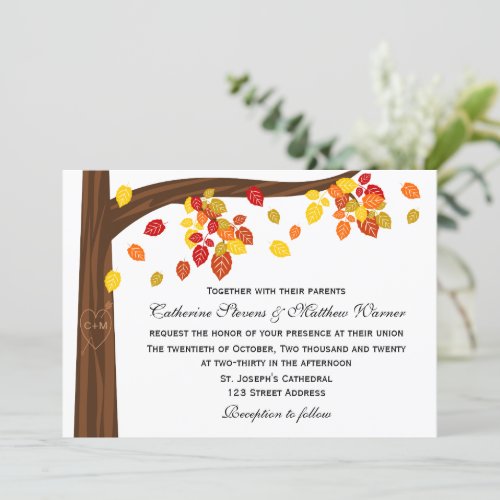 Autumn Falling Leaves Wedding Invitation