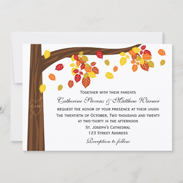Autumn Falling Leaves Wedding Invitation (Front)