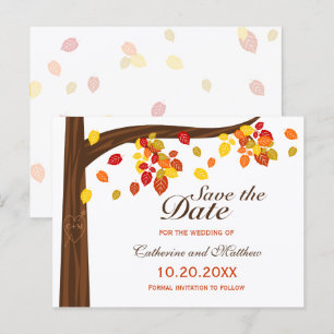 Autumn Falling Leaves Wedding Save The Date Announcement Postcard
