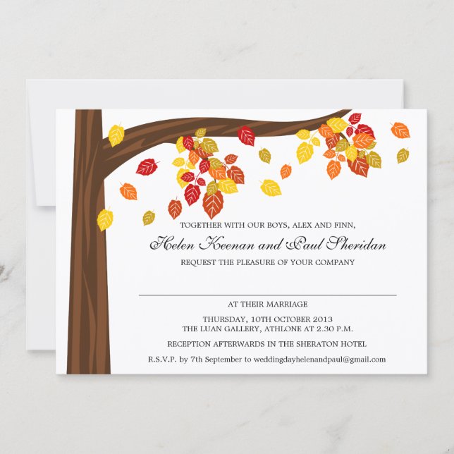 Autumn Falling Leaves Wedding V3 Invitation (Front)