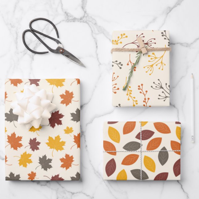 Autumn Falling Leaves Wrapping Paper Sheets (Front)