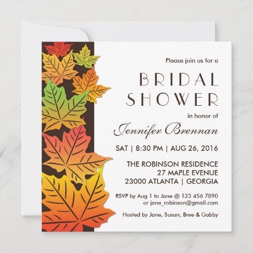 Autumn Falling Maple Leaf Wedding Invitation White